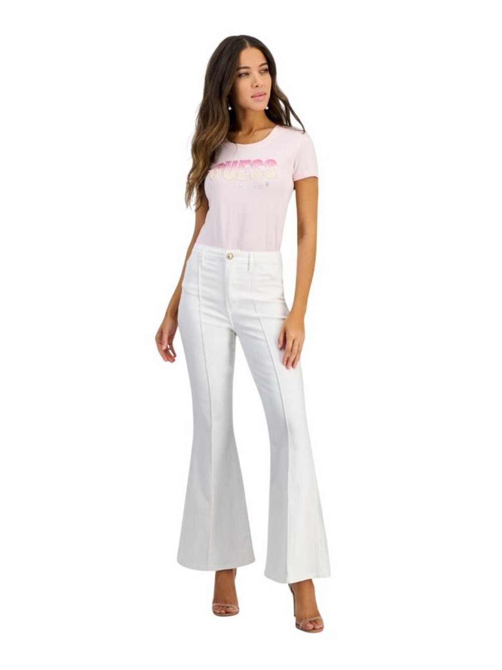 NWT Guess Eco Amanda Extra Flare Seamed Jeans W5GA1QD5N71 Calipso White 30x31